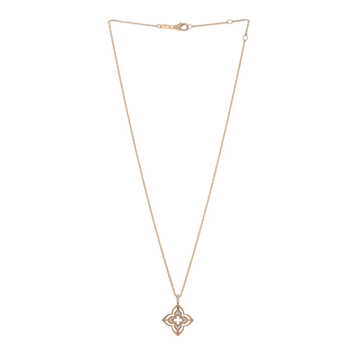 18K Rose Gold Diamond Mother of Pearl Small Venetian Princess Pirouette Pave Pendant Necklace