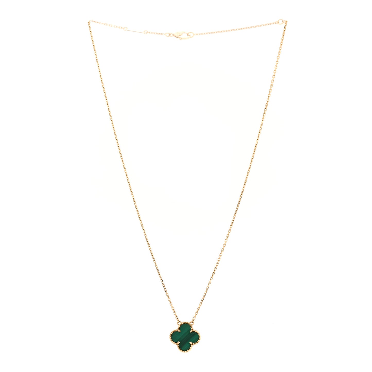 18K Yellow Gold Malachite Vintage Alhambra Pendant Necklace