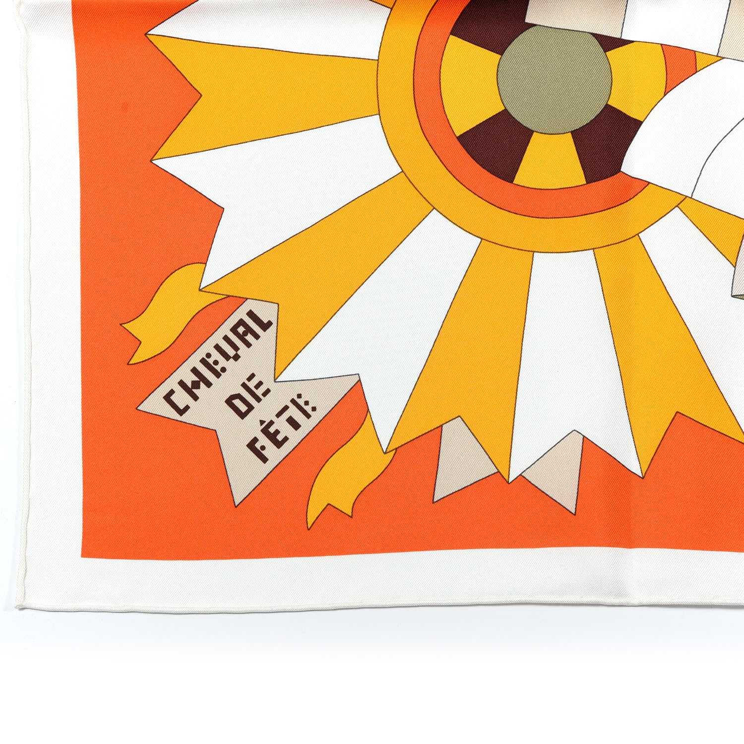 Hermes Silk Cheval de Fette Scarf 90 Orange Brun Kaki 2 of 7
