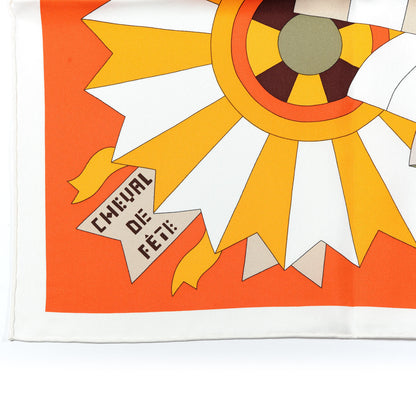 Hermes Silk Cheval de Fette Scarf 90 Orange Brun Kaki 2 of 7