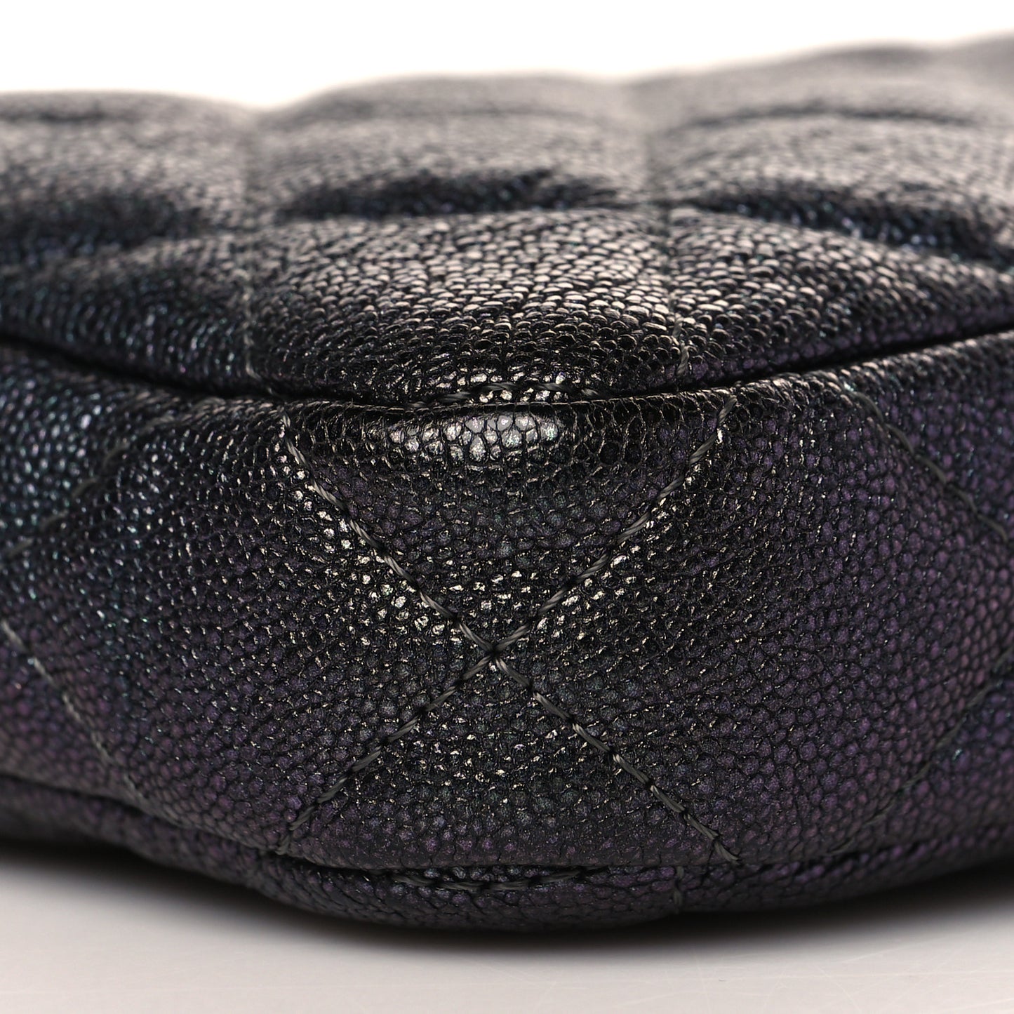 Iridescent Caviar Quilted Small Clutch With Chain Black