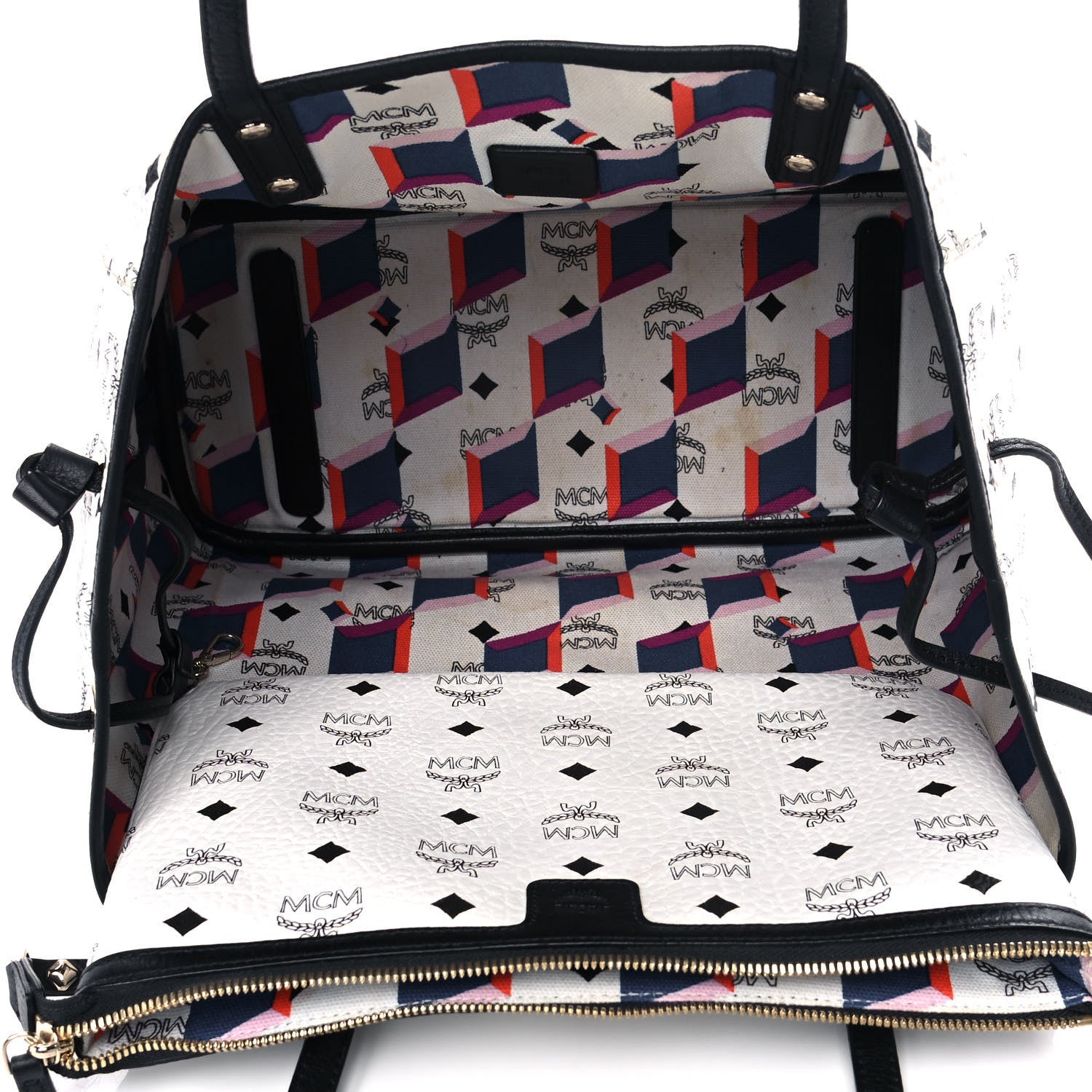 MCM Visetos Medium Project Reversible Shopper Tote White 4 of 12