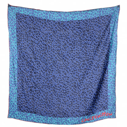 Louis Vuitton Silk Giant Leopard Square Scarf Blue Lagoon 2 of 7