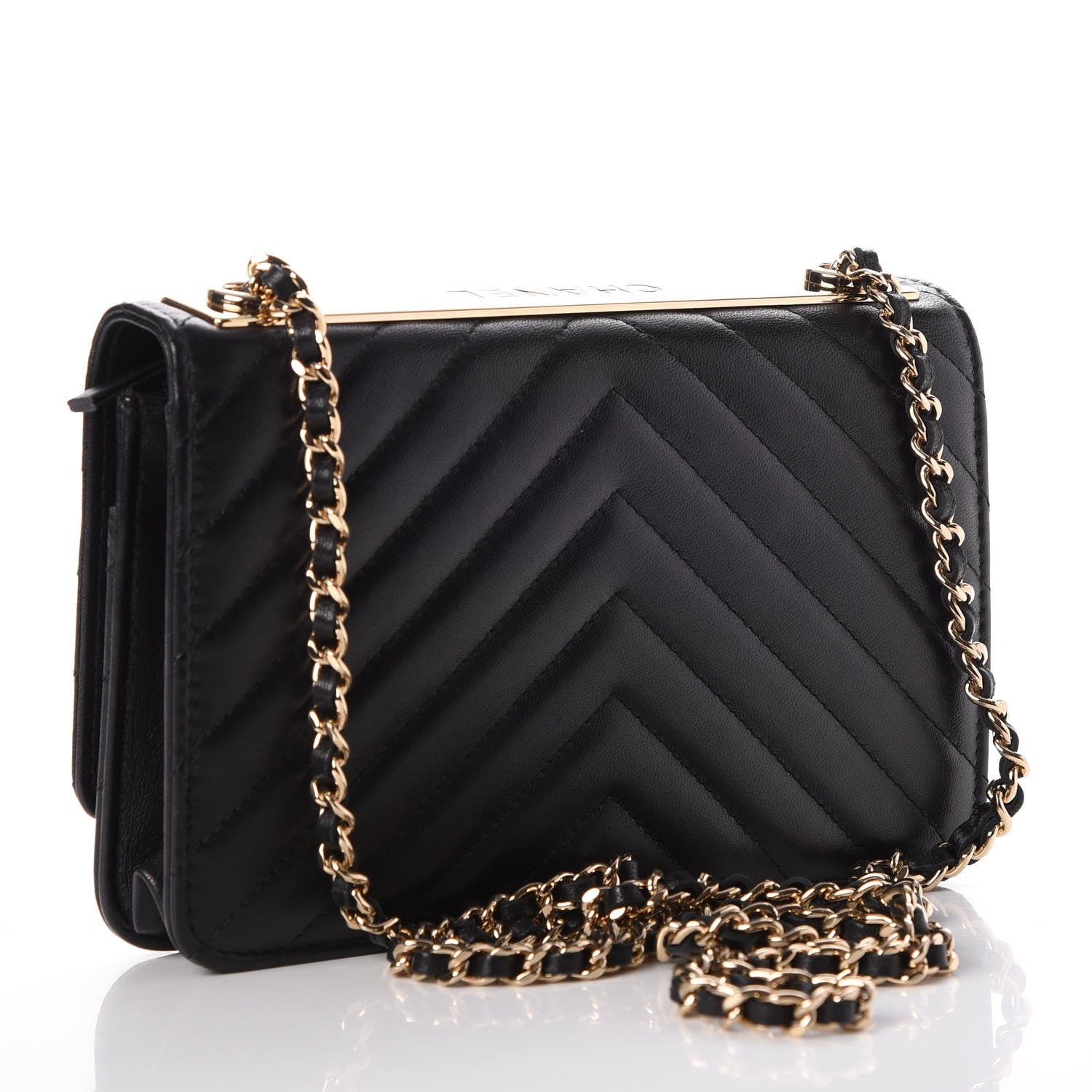 Chanel Lambskin Chevron Quilted Trendy CC Wallet On Chain WOC Black 3 of 9