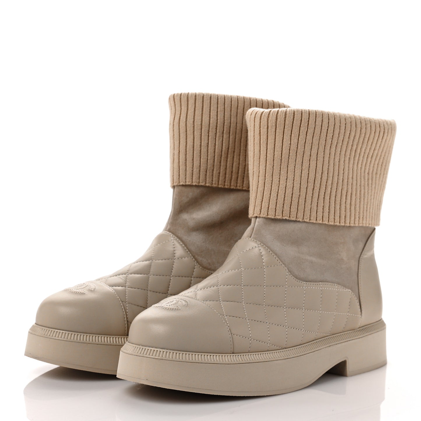 Suede Lambskin Calfskin Knit Womens Ankle Boots 39 Beige