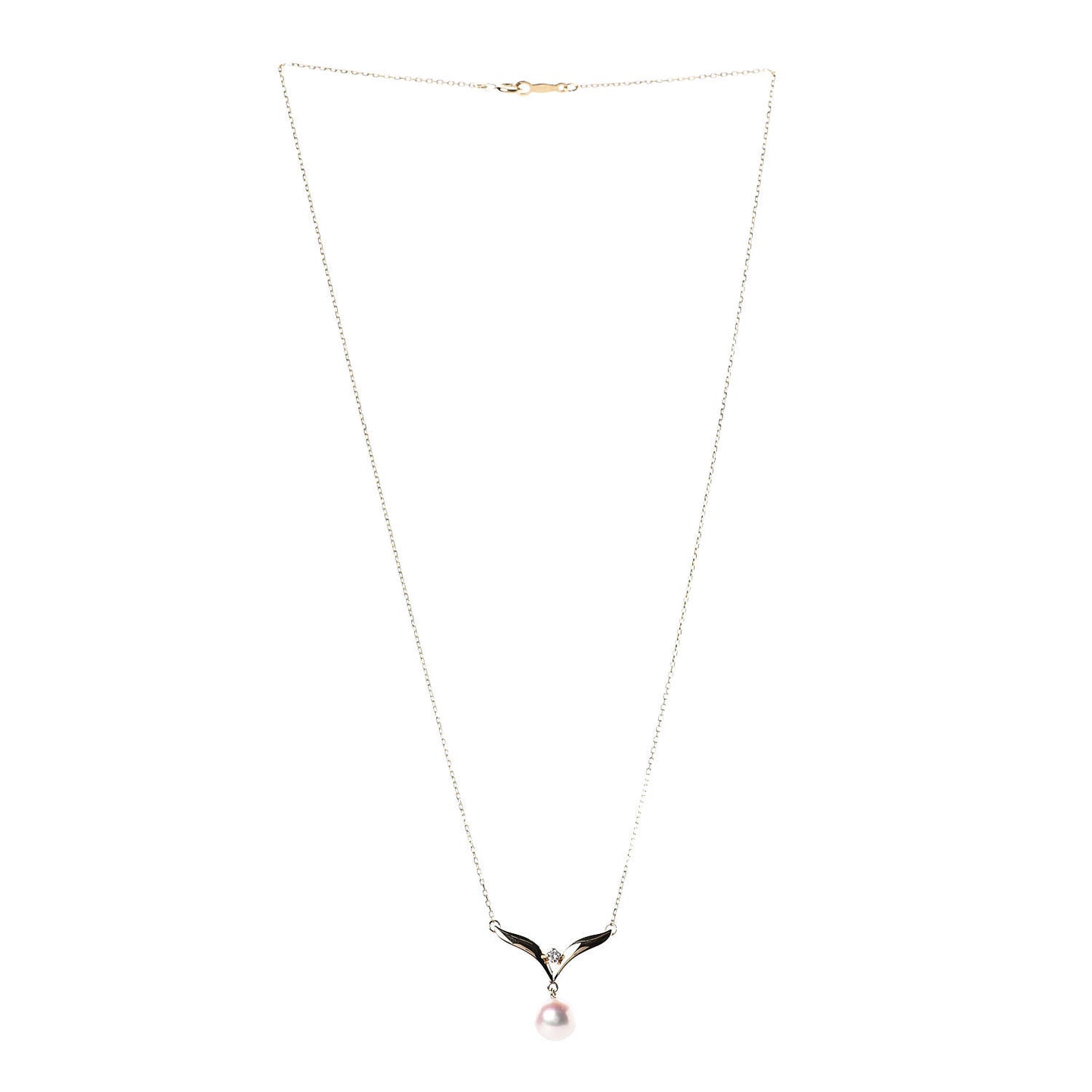 18K Yellow Gold Diamond Akoya Pearl 7mm Pendant Necklace