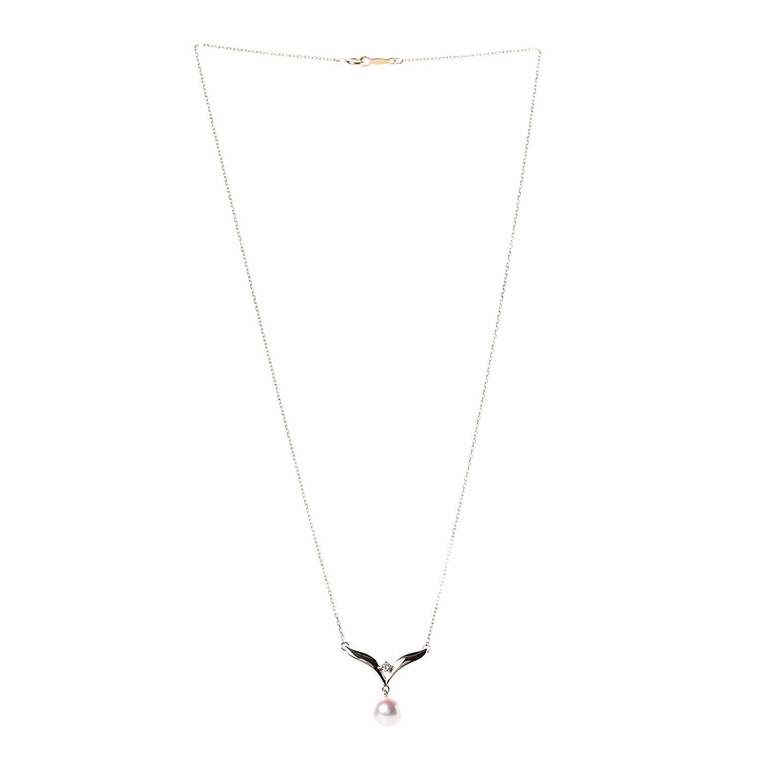 Mikimoto 18K Yellow Gold Diamond Akoya Pearl 7mm Pendant Necklace 3 of 4