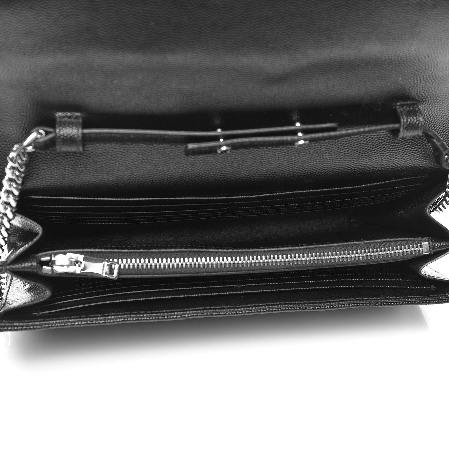 Saint Laurent Grain De Poudre Matelasse Chevron Monogram Chain Wallet Black 5 of 8