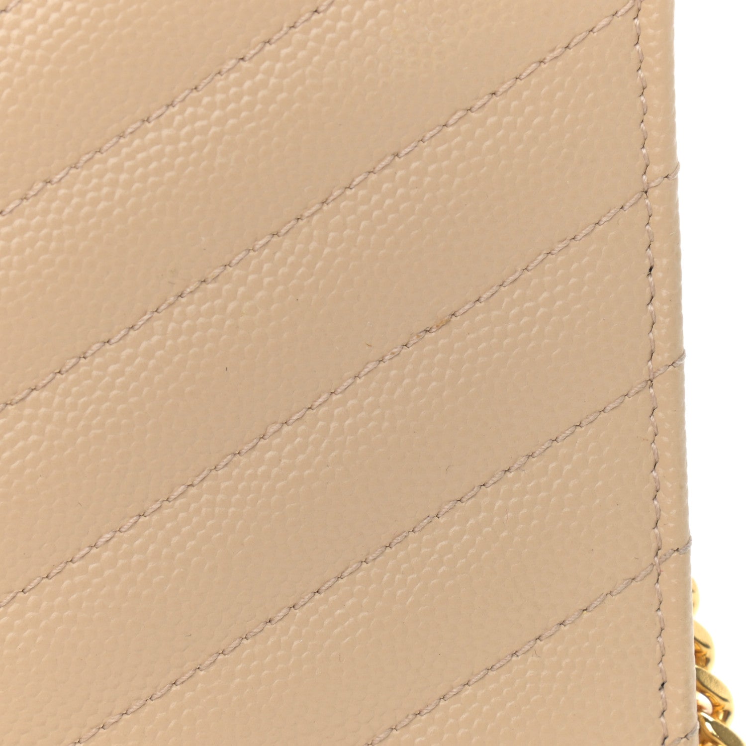 Saint Laurent Grain De Poudre Matelasse Chevron Monogram Envelope Chain Wallet Dark Beige 13 of 13