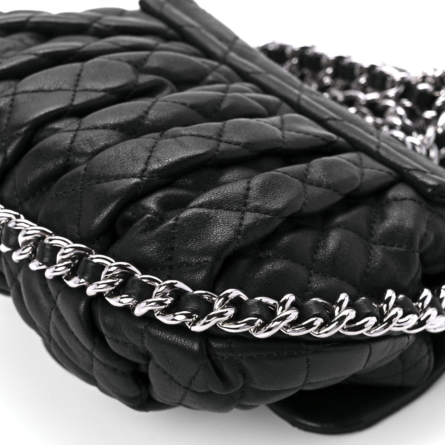 Washed Lambskin Quilted Mini Chain Around Flap Black