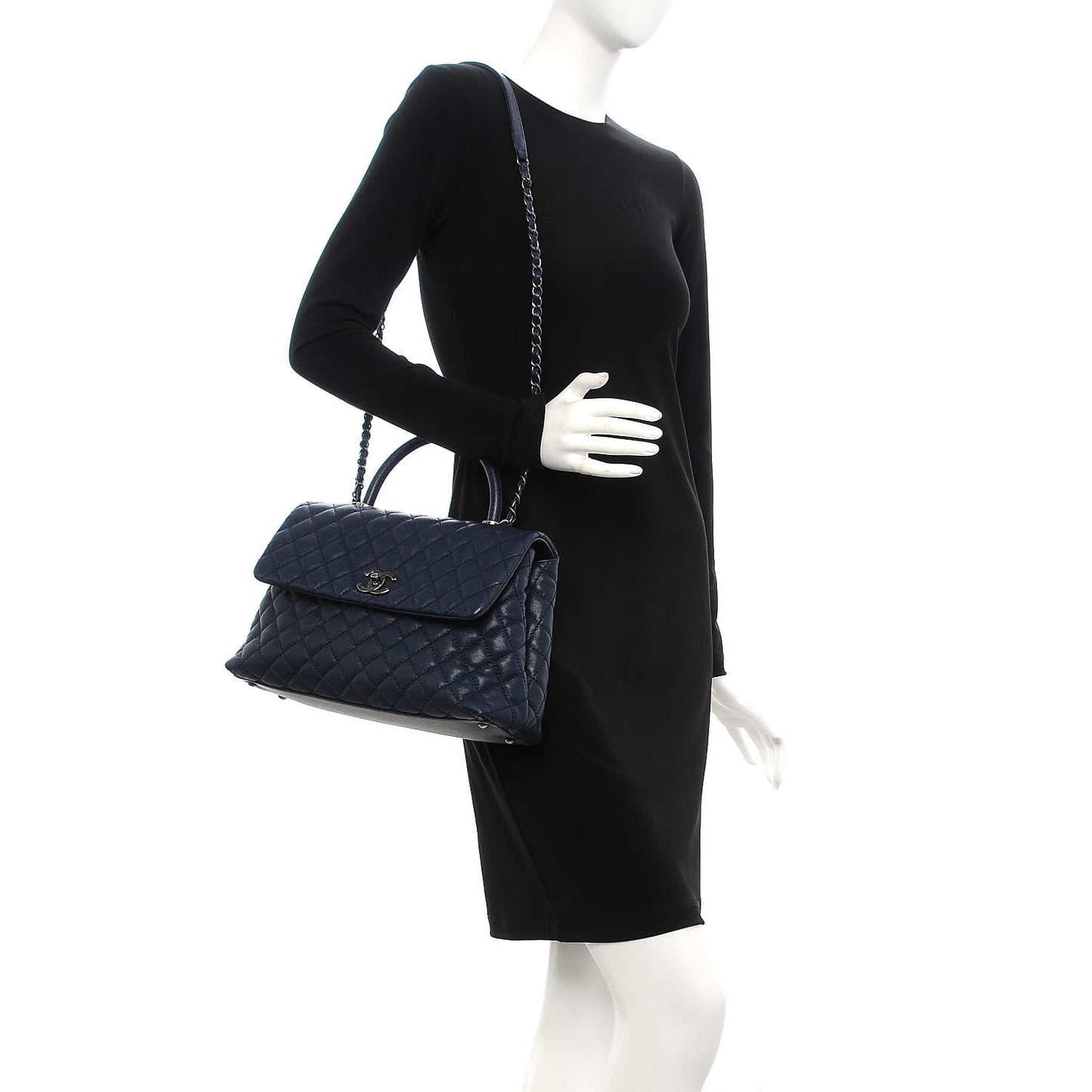 Caviar Quilted Medium Coco Handle Flap Navy