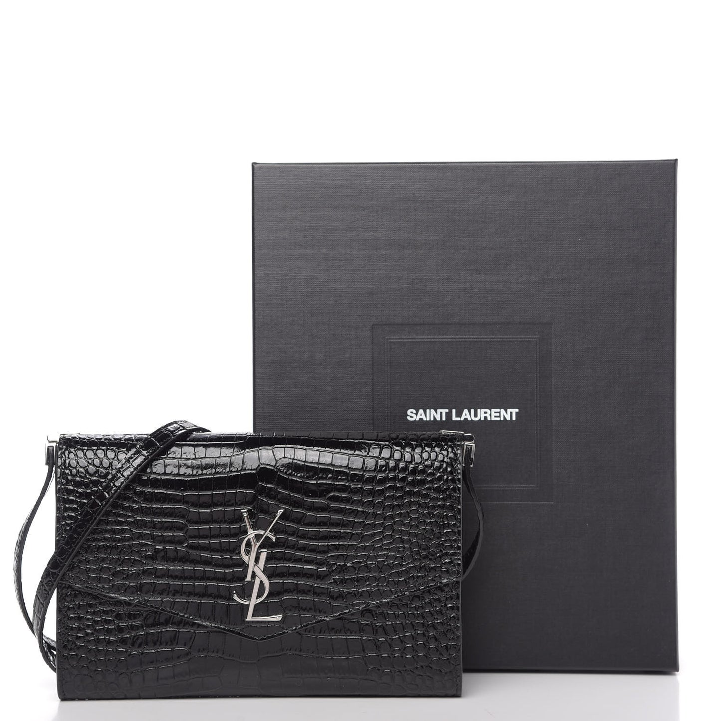 Calfskin Crocodile Embossed Monogram Uptown Crossbody Black