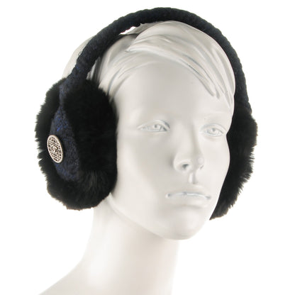 Chanel Rabbit Fur Tweed CC Earmuffs Blue Black 2 of 6