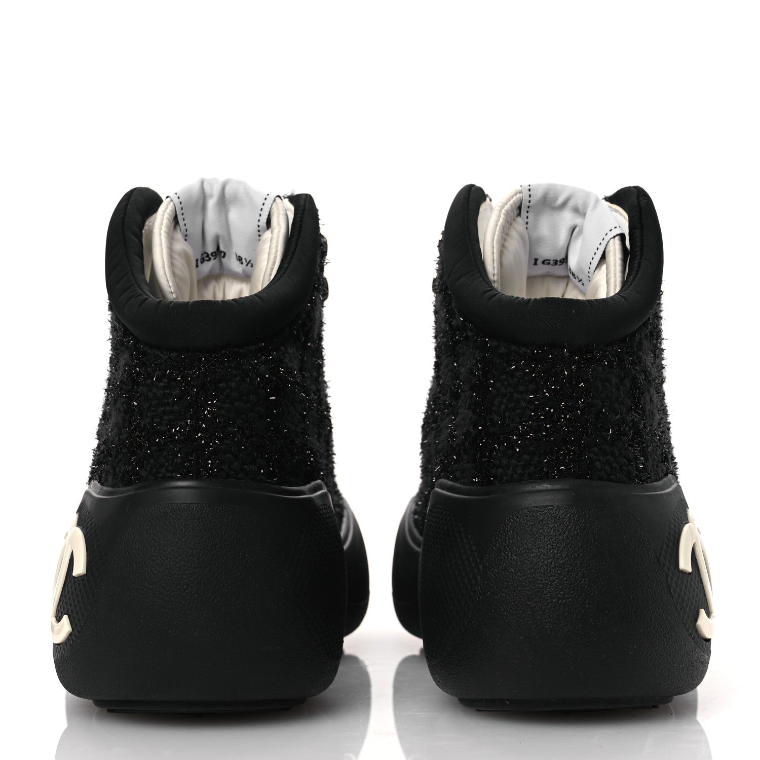 Chanel Tweed CC Lace Up Ankle Snow Boots 38.5 Black 6 of 11