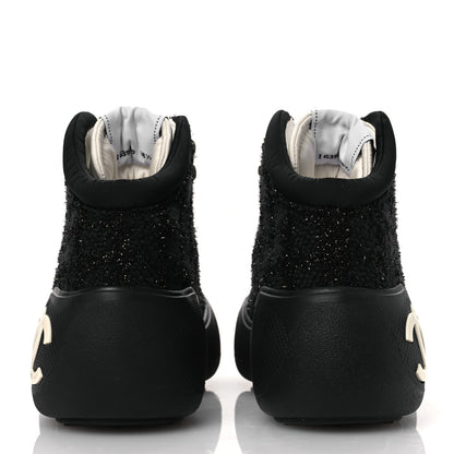 Chanel Tweed CC Lace Up Ankle Snow Boots 38.5 Black 6 of 11