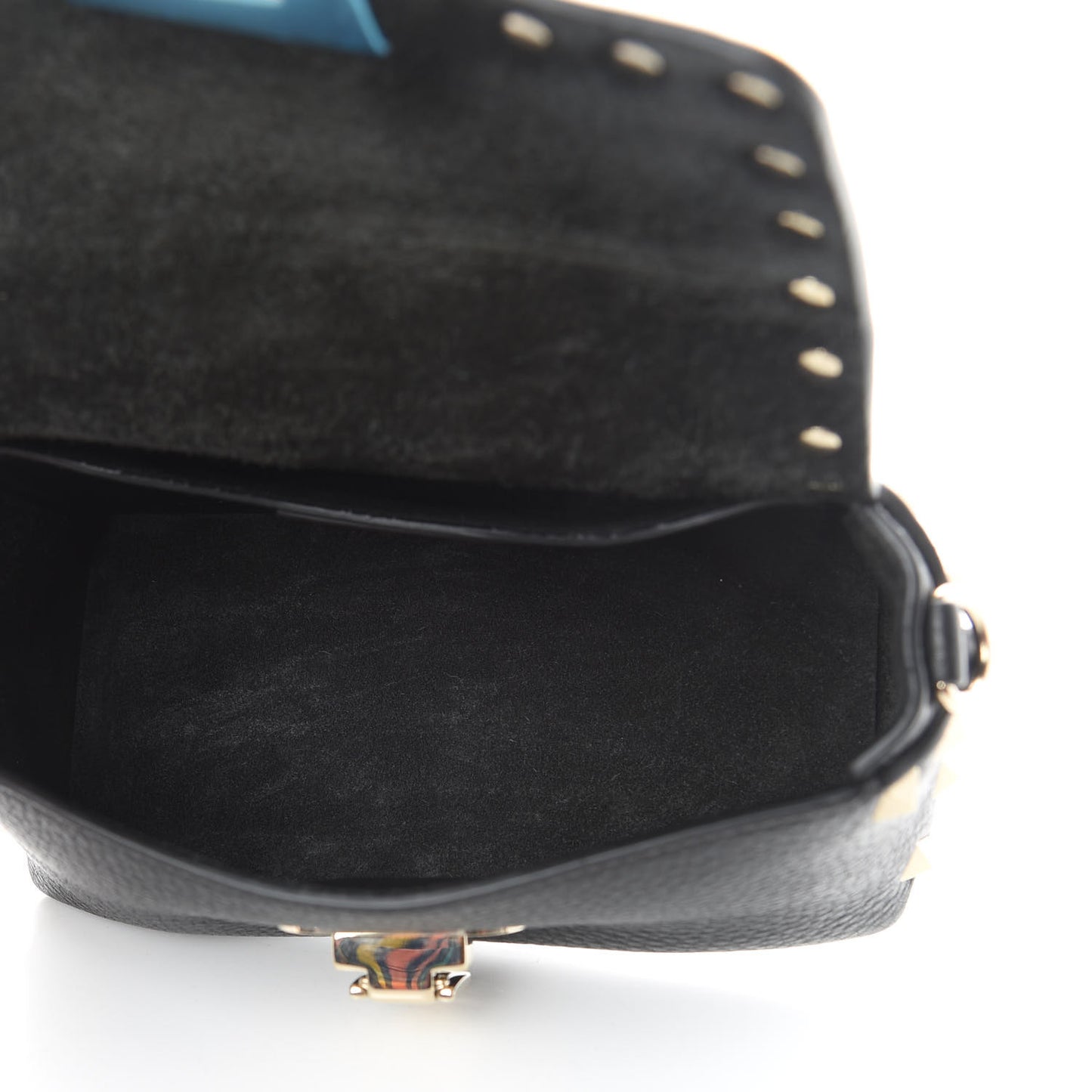 Pebbled Calfskin Mini Rockstud Crossbody Bag Black