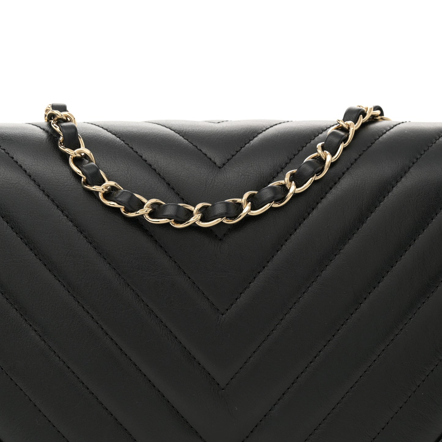 Calfskin Chevron Quilted Large Statement Flap Black