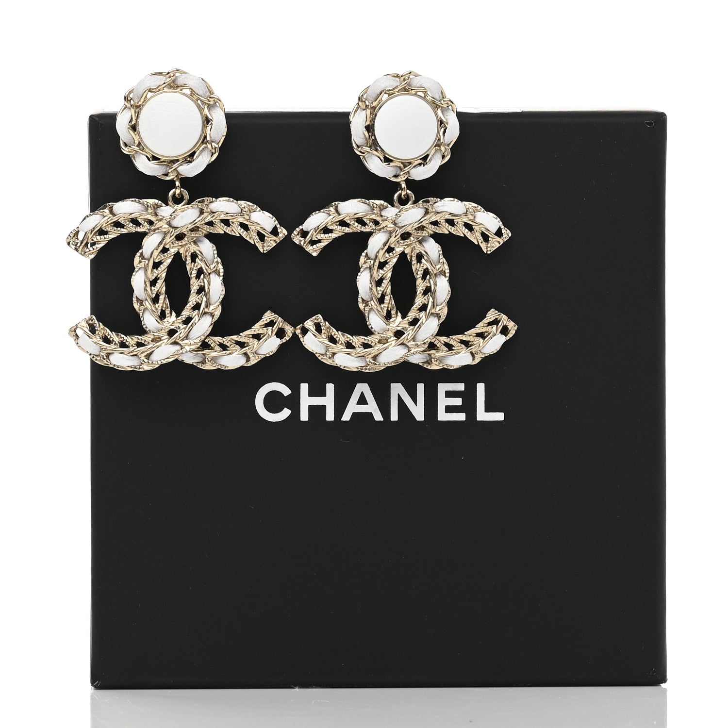 Chanel Lambskin Metal Chain CC Drop Earrings White Gold 5 of 5