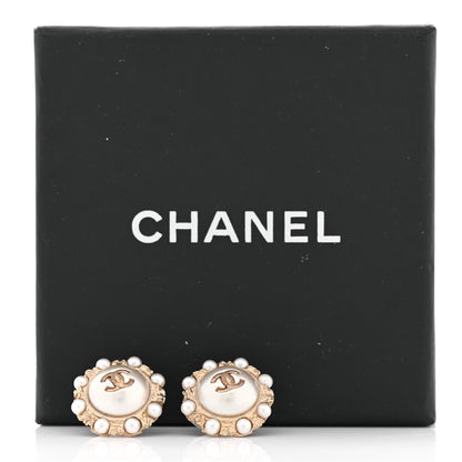 Chanel Metal Pearl CC Round Earrings Gold 6 of 6