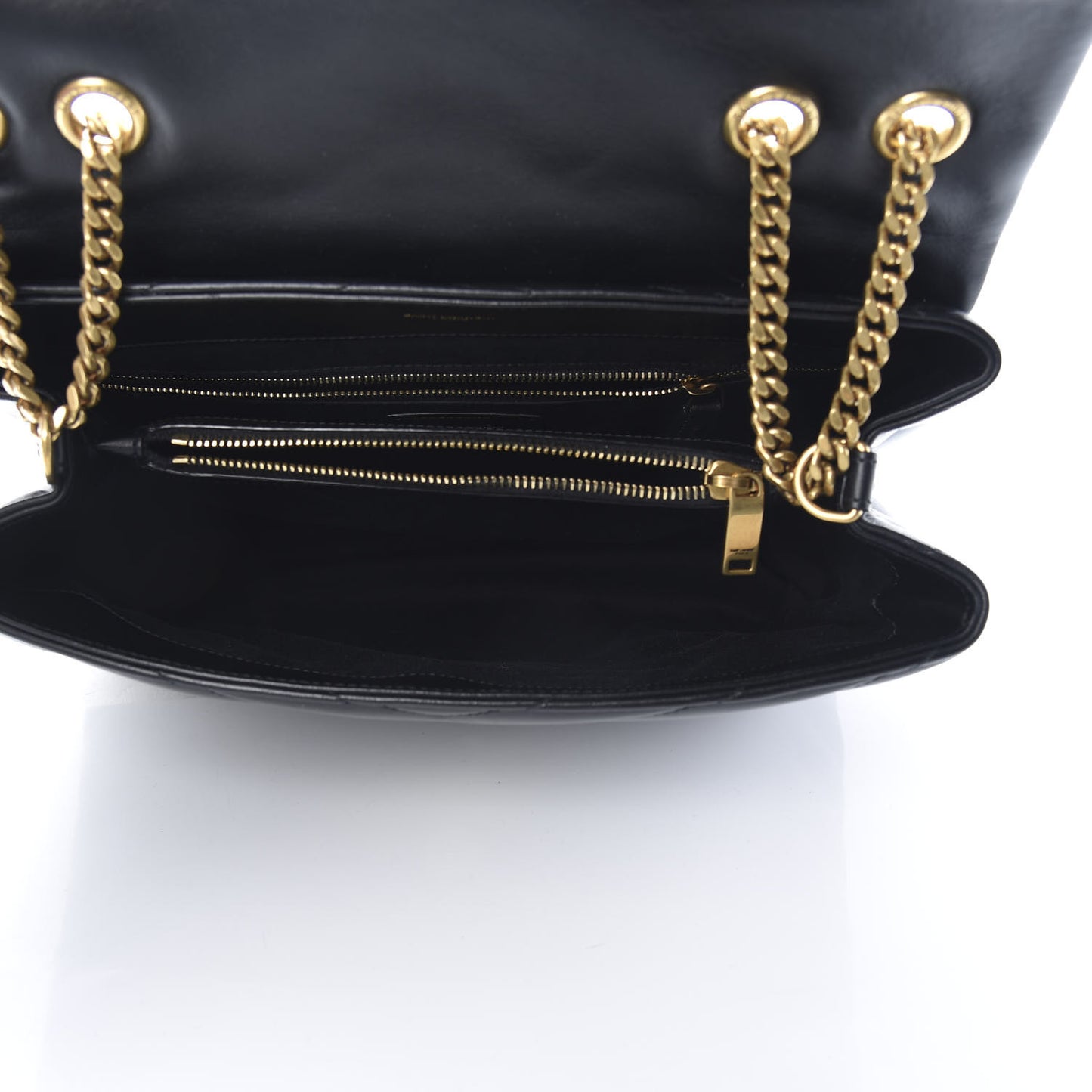 Calfskin Y Quilted Monogram Medium Loulou Chain Satchel Black