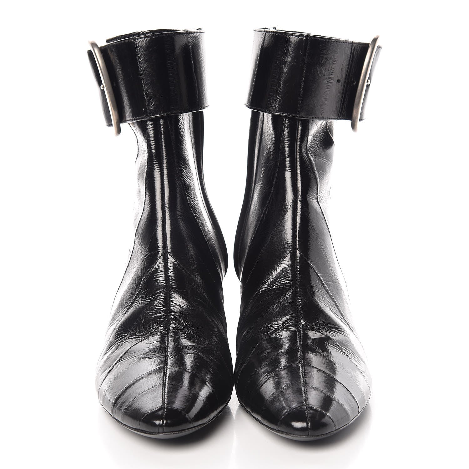Saint Laurent Shiny Eel Joplin Buckle Booties 36 Black 2 of 9
