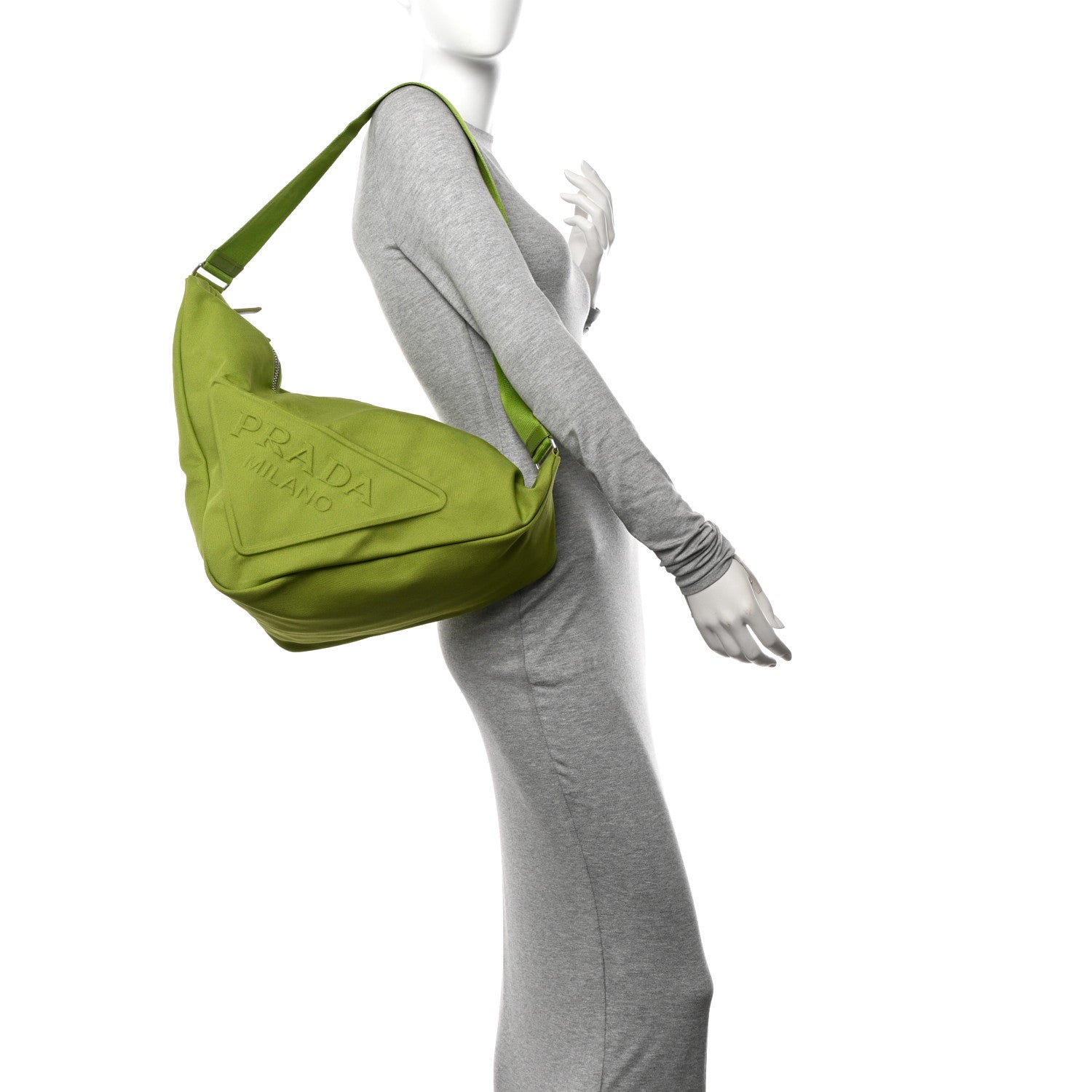 Prada Canapa Logo Embossed Large Triangle Shoulder Bag Felce