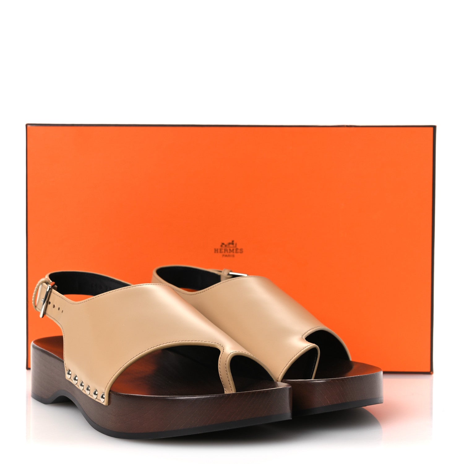 Hermes Glazed Calfskin Womens Klay Clog 40 Beige Naturel 11 of 11