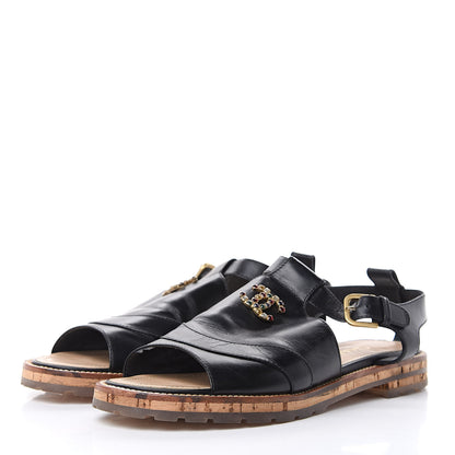 Chanel Calfskin Cork CC Sandals 39.5 Black 3 of 11