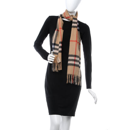 Burberry Cashmere Giant Check Fringe Scarf Camel 2 of 5