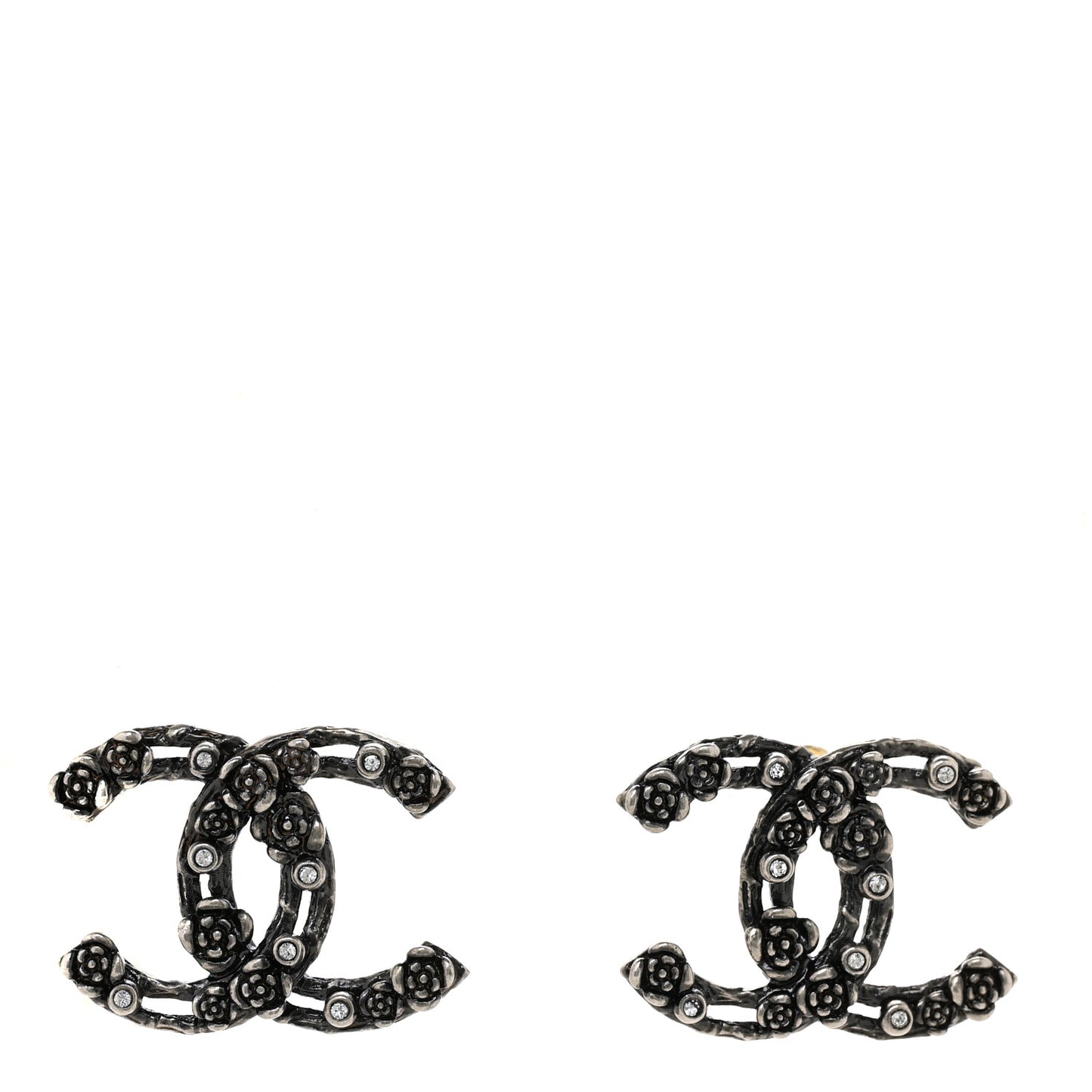 Crystal Ruthenium CC Camelia Earrings Black