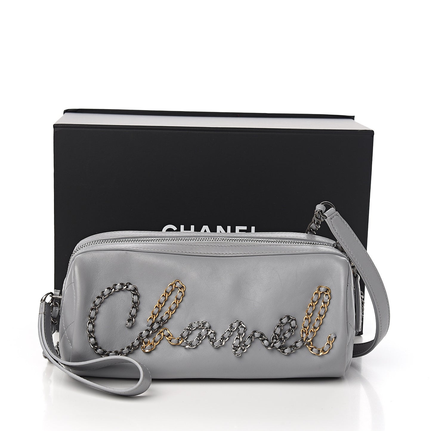 Calfskin Chain 20s Signature Bowling Bag Light Gray