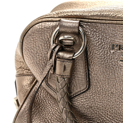 Prada Metallic Vitello Daino Braided Bowler Piombo 12 of 13