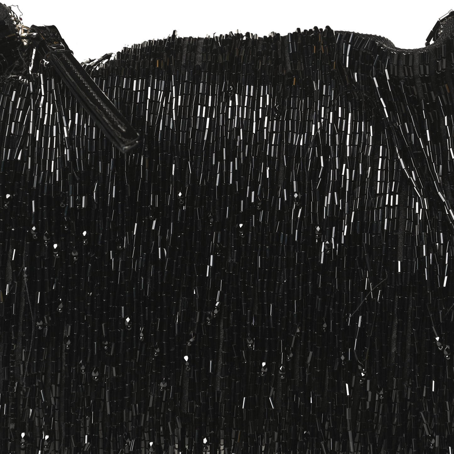 Satin Bead Embellished Callie Fringe Tassel Chain Evening Bag Black