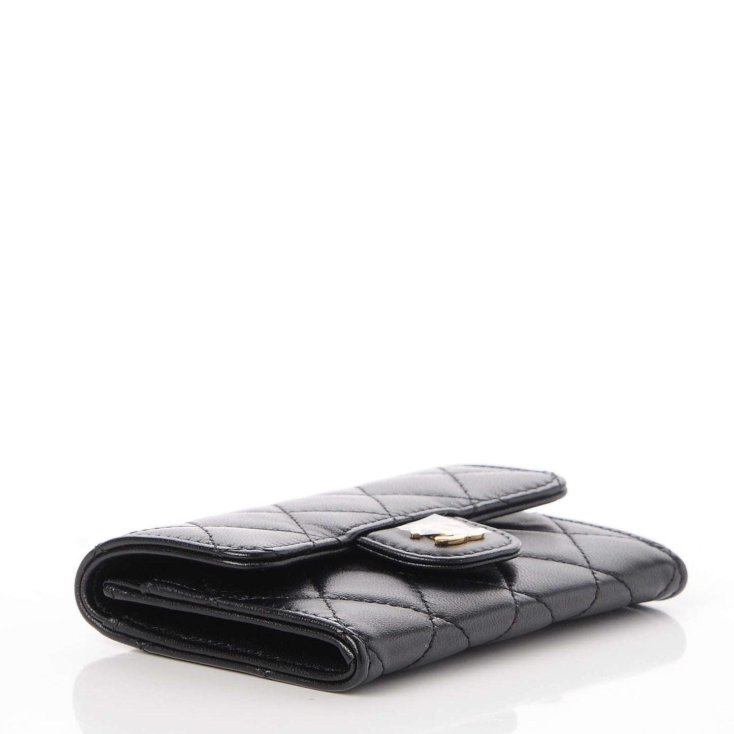 Lambskin Quilted Flap Card Holder Black