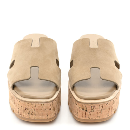 Hermes Suede Goatskin Cork Eze 30 Sandals 38 Beige Argile 2 of 11