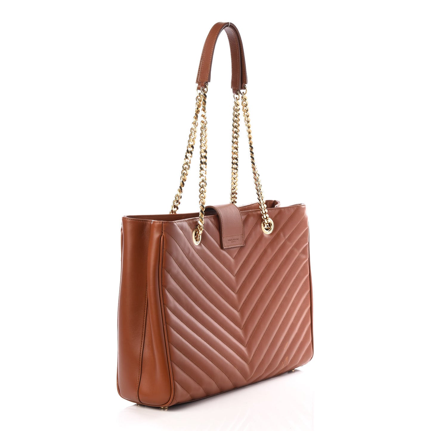 Smooth Calfskin Matelasse Chevron Large Monogram Shopping Bag Brown