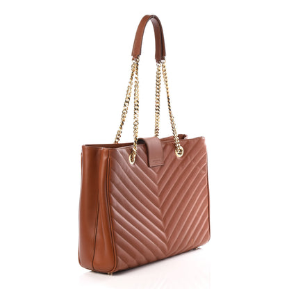 Saint Laurent Smooth Calfskin Matelasse Chevron Large Monogram Shopping Bag Brown 2 of 9
