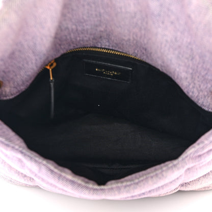 Saint Laurent Denim Quilted Small Loulou Puffer Monogram Chain Satchel Bleached Lilac 5 of 10