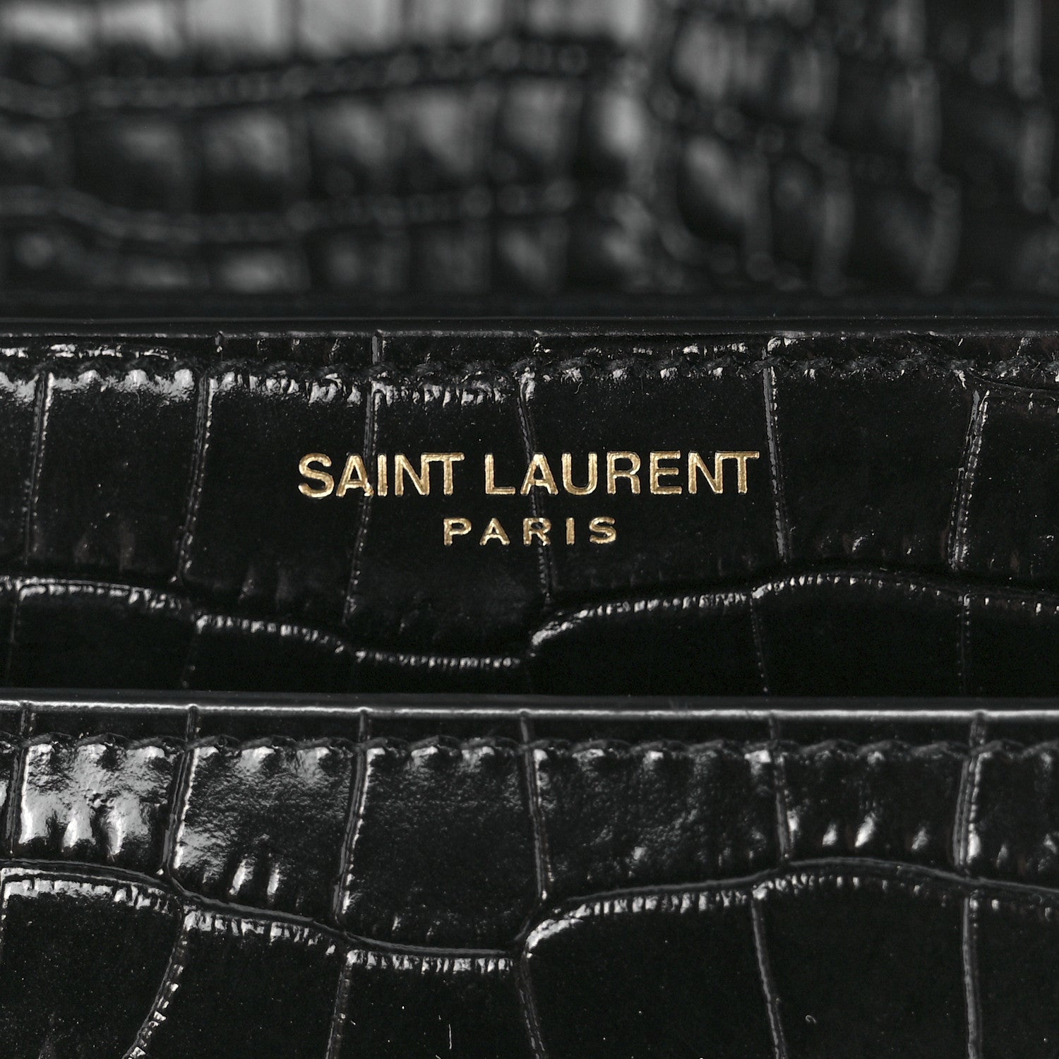 Saint Laurent Calfskin Crocodile Embossed Medium Monogram Sunset Black 7 of 13