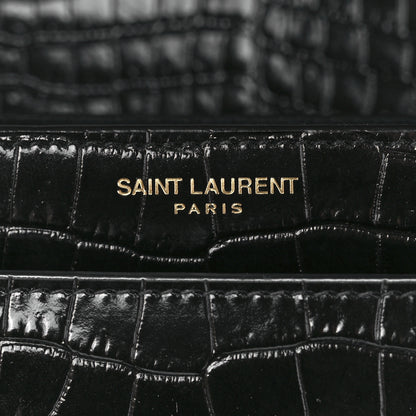 Saint Laurent Calfskin Crocodile Embossed Medium Monogram Sunset Black 7 of 13
