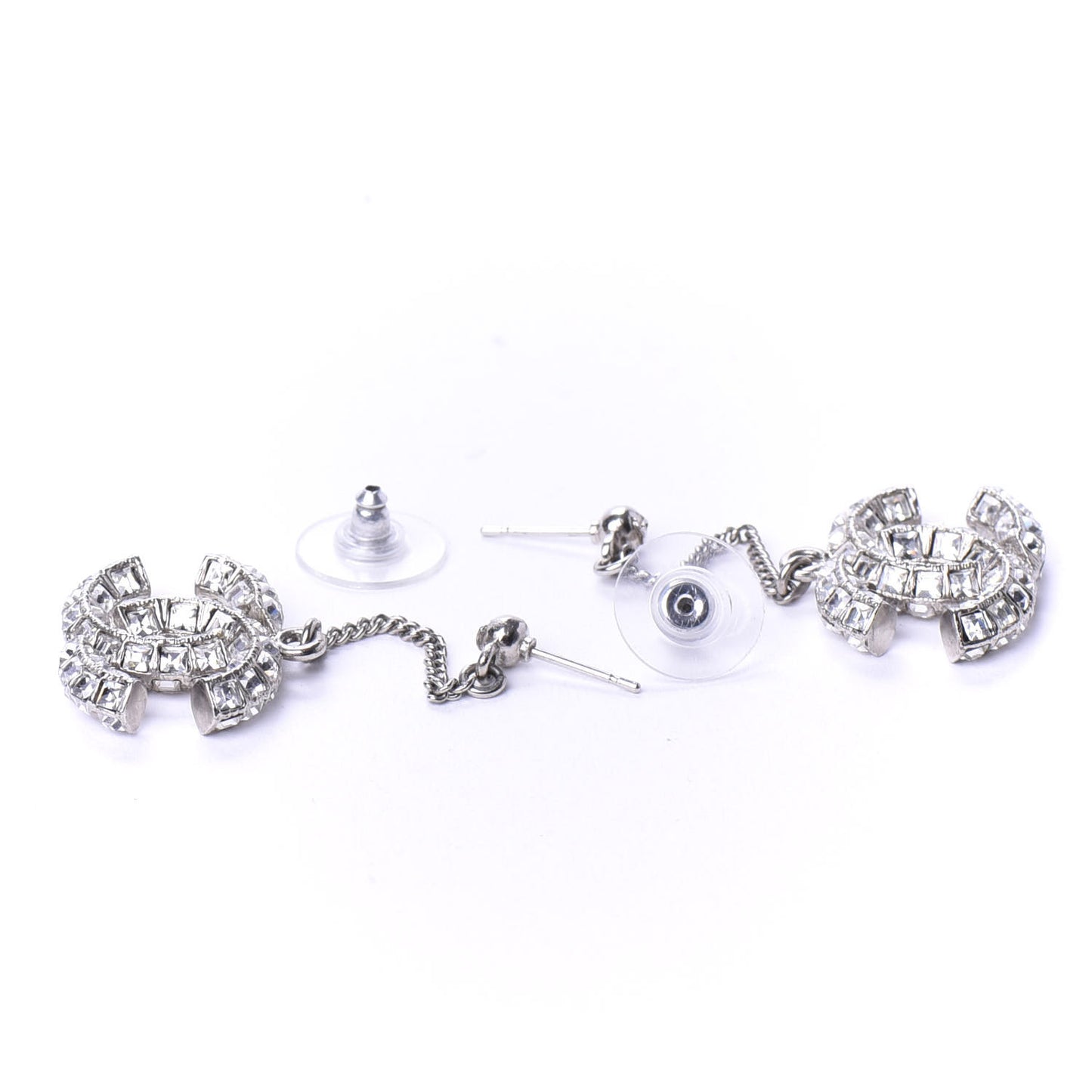 Crystal Baguette CC Dangle Earrings Silver