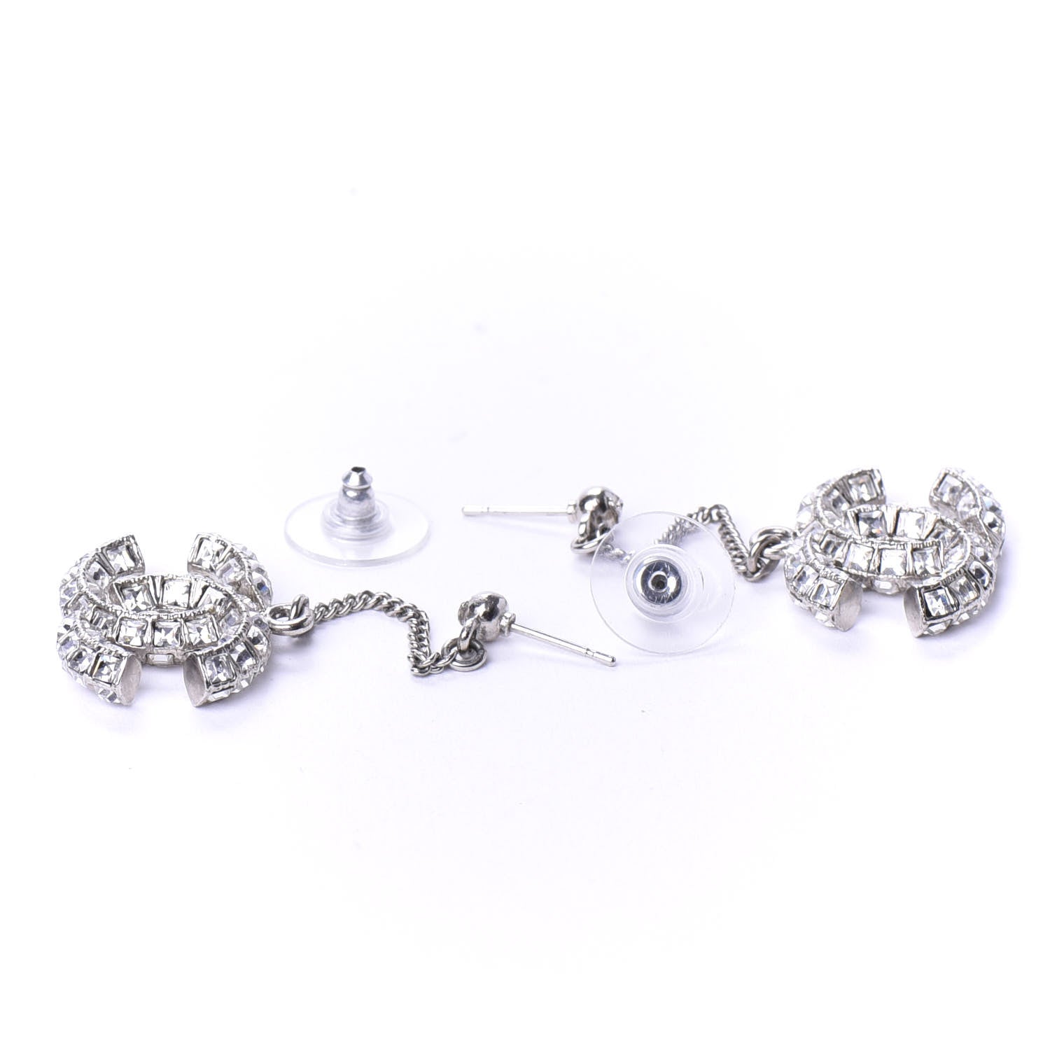 Chanel Crystal Baguette CC Dangle Earrings Silver 3 of 4
