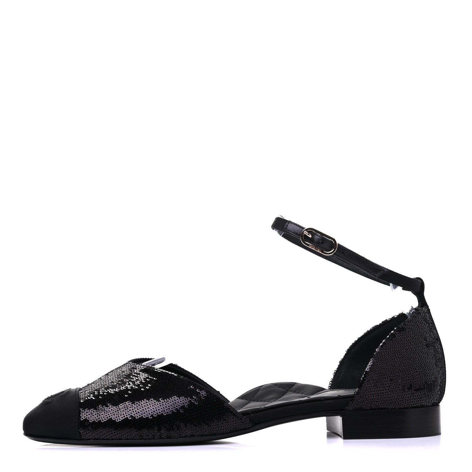 Chanel Sequin Grosgrain CC Cap Toe Ankle Flat 40 Black 1 of 9