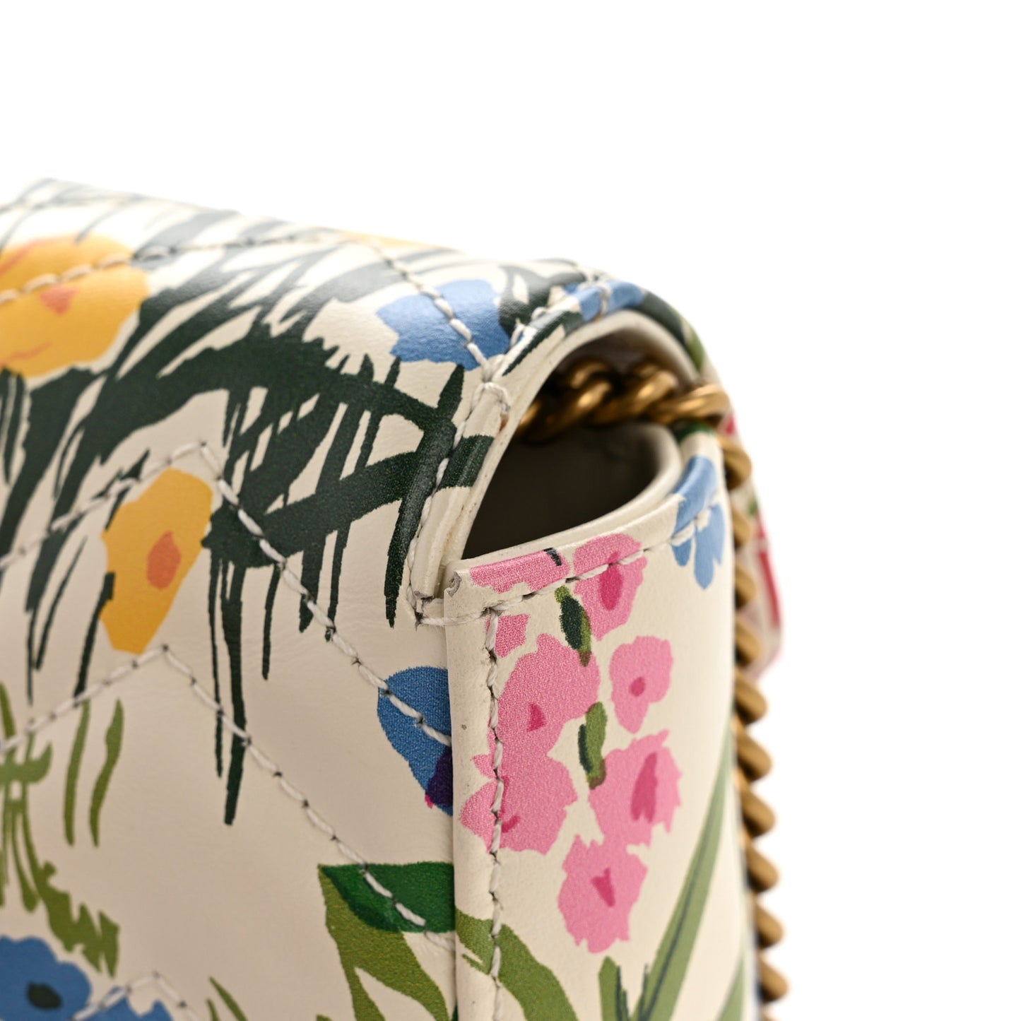 X KEN SCOTT Calfskin Matelasse Floral Print Super Mini GG Marmont Shoulder Bag Ivory Pink
