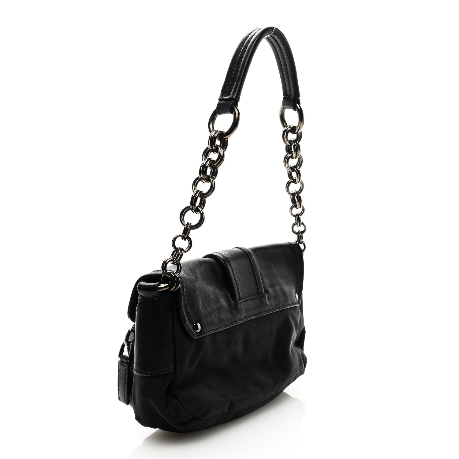 Prada Soft Calfskin Buckle Shoulder Bag Black 2 of 8