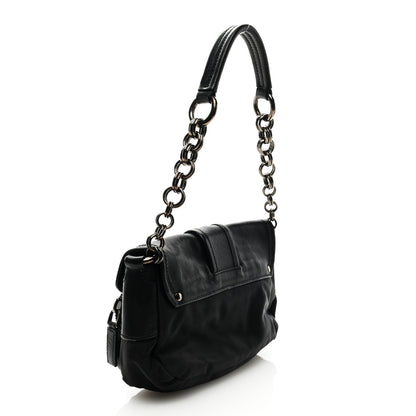 Prada Soft Calfskin Buckle Shoulder Bag Black 2 of 8