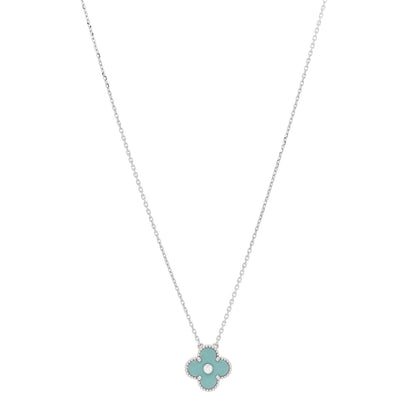 Van Cleef & Arpels 18K White Gold Diamond Celadon Green Sevres Porcelain Vintage Alhambra Pendant Necklace 1 of 6
