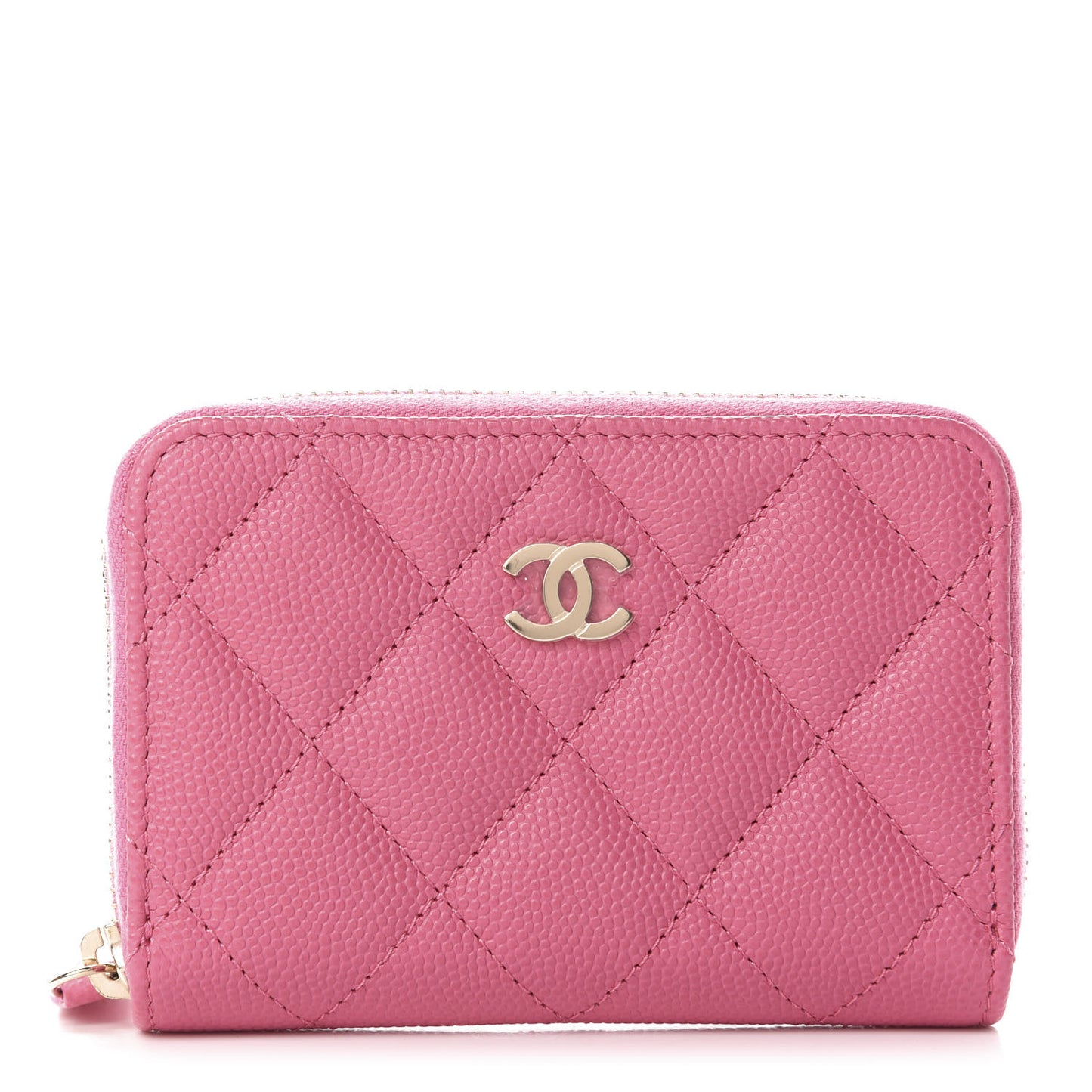 Caviar Quilted Zip Coin Purse Pink