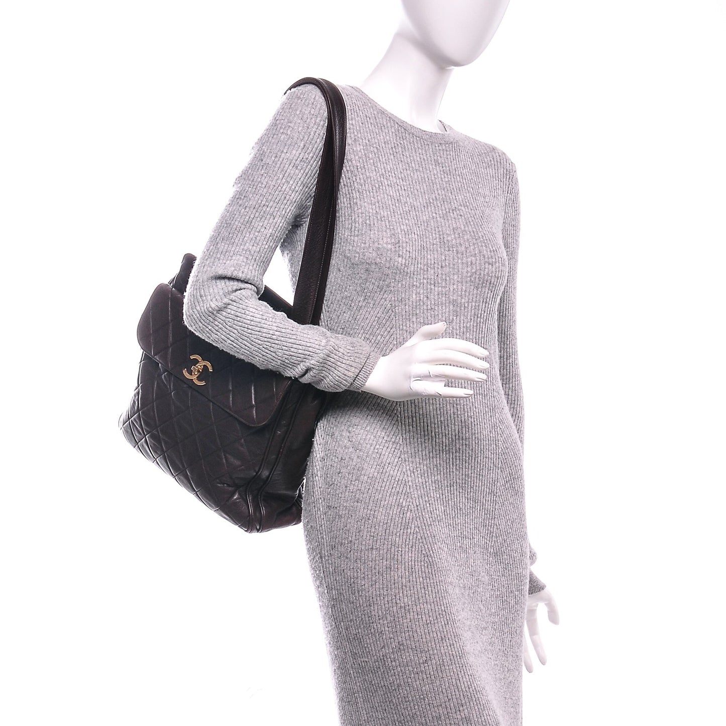 Lambskin Quilted Shoulder Bag Brown
