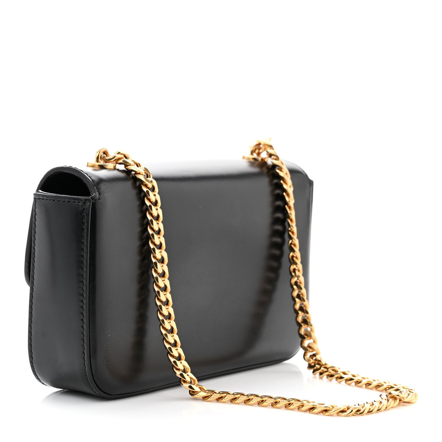 Celine Shiny Calfskin Cuir Triomphe Chain Shoulder Bag Black 3 of 10